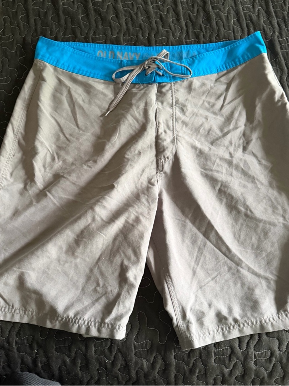 NWOT Old Navy Men's Gray Swim Board Shorts with Bright Blue Waistband